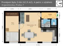 Pronájem bytu 2+kk, Praha - Holešovice, Argentinská, 43 m2