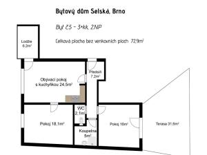 Prodej bytu 3+kk, Brno, Selská, 73 m2