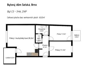 Prodej bytu 3+kk, Brno, Selská, 63 m2
