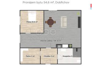 Pronájem bytu 2+kk, Dobřichov, 54 m2