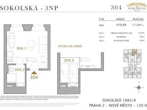 Prodej bytu 1+kk, Praha - Nové Město, Sokolská, 17 m2