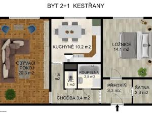 Pronájem bytu 2+1, Kestřany, 60 m2