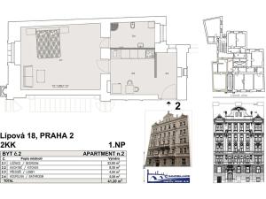 Pronájem bytu 2+kk, Praha - Nové Město, Lípová, 41 m2