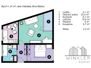 Prodej bytu 2+1, Brno, Vídeňská, 57 m2