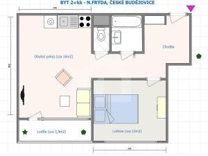 Pronájem bytu 2+kk, České Budějovice - České Budějovice 2, N. Frýda, 42 m2