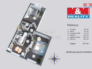 Prodej bytu 2+1, Ústí nad Labem - Severní Terasa, Kmochova, 60 m2