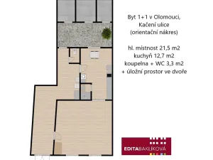 Pronájem bytu 1+1, Olomouc, Kačení, 38 m2