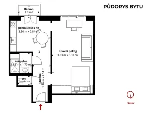 Prodej bytu 2+kk, Praha - Holešovice, Ortenovo náměstí, 39 m2