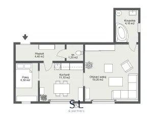 Prodej bytu 2+1, Velké Březno, 47 m2