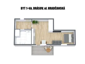 Prodej bytu 1+kk, Drásov, Hradčanská, 39 m2