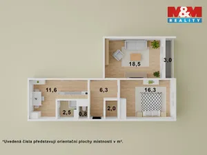 Pronájem bytu 2+1, Ústí nad Labem - Severní Terasa, Rabasova, 62 m2