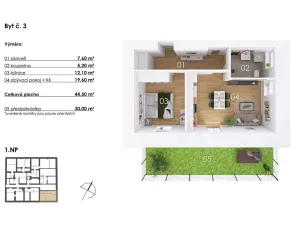 Prodej bytu 2+kk, Postupice, Blanická, 45 m2