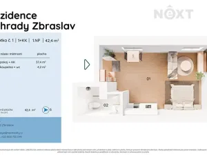 Prodej bytu 1+kk, Praha - Zbraslav, Elišky Přemyslovny, 43 m2