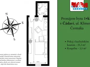 Pronájem bytu 1+kk, Čáslav - Čáslav-Staré Město, Klimenta Čermáka, 28 m2