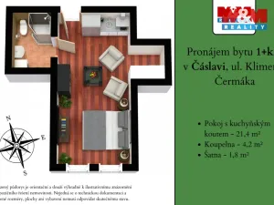 Pronájem bytu 1+kk, Čáslav - Čáslav-Staré Město, Klimenta Čermáka, 27 m2