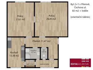 Pronájem bytu 2+1, Přerov, Čechova, 82 m2