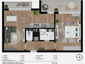 Prodej bytu 2+kk, Praha - Letňany, Tupolevova, 62 m2