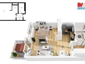 Pronájem bytu 1+kk, Kralupy nad Vltavou, Nádražní, 37 m2