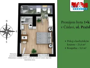 Pronájem bytu 1+kk, Čáslav - Čáslav-Nové Město, Pražská, 27 m2