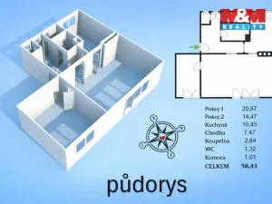Prodej bytu 2+1, Čáslav - Čáslav-Nové Město, Jiřího z Poděbrad, 58 m2