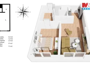 Prodej bytu 2+kk, Praha - Chodov, Zdiměřická, 41 m2