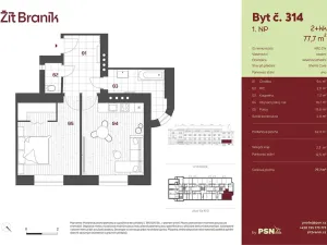 Prodej bytu 2+kk, Praha - Braník, Ke Krči, 58 m2