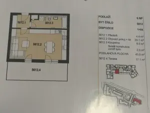 Pronájem bytu 1+kk, Praha - Letňany, Miroslava Hajna, 43 m2