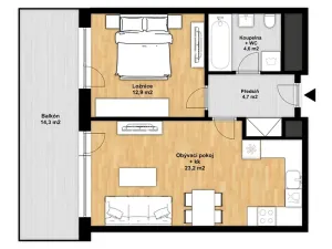 Pronájem bytu 2+kk, Praha - Modřany, Mezi vodami, 64 m2