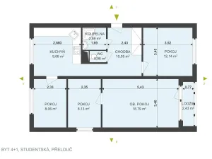 Prodej bytu 4+1, Přelouč, Studentská, 73 m2