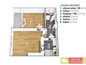 Pronájem bytu 2+kk, Praha, Hodkovická, 63 m2