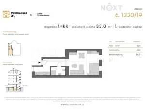 Prodej bytu 1+kk, Praha - Vinohrady, Velehradská, 33 m2