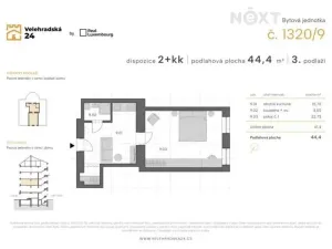 Pronájem bytu 2+kk, Praha - Vinohrady, Velehradská, 44 m2