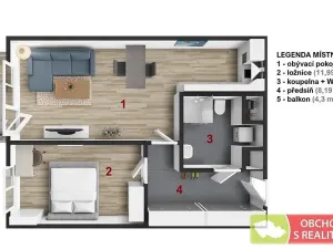 Pronájem bytu 2+kk, Praha, Strančická, 54 m2