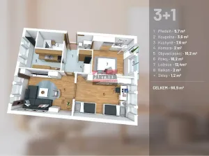 Prodej bytu 3+1, Tábor, Pražského povstání, 66 m2