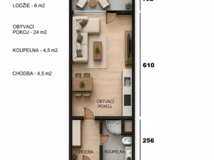 Pronájem bytu 1+kk, Pardubice, Jana Hrubého, 33 m2