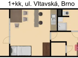 Prodej bytu 1+kk, Brno, Vltavská, 28 m2