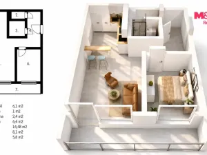 Pronájem bytu 2+kk, Kladno, Čs. armády, 46 m2