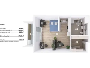 Prodej bytu 1+kk, Praha - Modřany, Soukalova, 38 m2