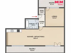 Pronájem bytu 2+kk, Pardubice - Trnová, Jozefa Gabčíka, 52 m2