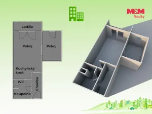 Pronájem bytu 2+kk, Kelč, 37 m2