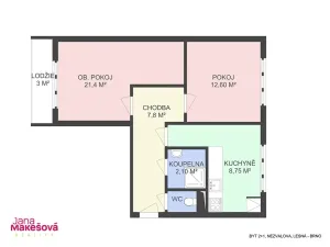 Prodej bytu 2+1, Brno, Nezvalova, 53 m2