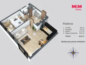 Pronájem bytu 2+kk, Děčín - Děčín I-Děčín, Masarykovo nám., 47 m2