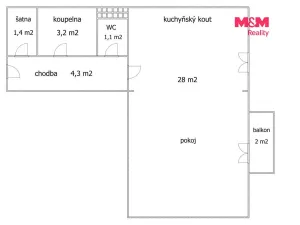 Pronájem bytu 1+kk, Praha - Horní Počernice, Markupova, 38 m2