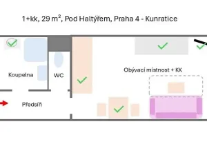 Pronájem bytu 1+kk, Praha - Kunratice, Pod Haltýřem, 29 m2