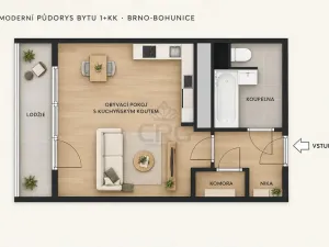 Prodej bytu 1+kk, Brno - Bohunice, Okrouhlá, 33 m2