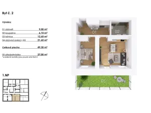 Prodej bytu 2+kk, Postupice, Blanická, 49 m2