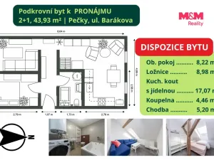 Pronájem bytu 2+1, Pečky, Barákova, 43 m2