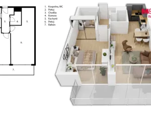 Pronájem bytu 2+kk, Praha - Letňany, Hlučkova, 60 m2