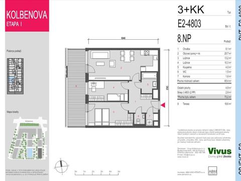 Prodej bytu 3+kk, Praha - Vysočany, Smržových, 73 m2