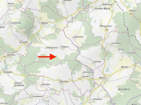 Prodej pole, Psárov, 1381 m2
